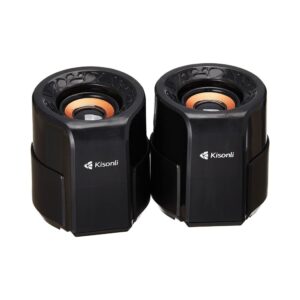 Kisonli A-909 Wired Computer Speaker, 2 Pieces - Black and Gold - Image 1
